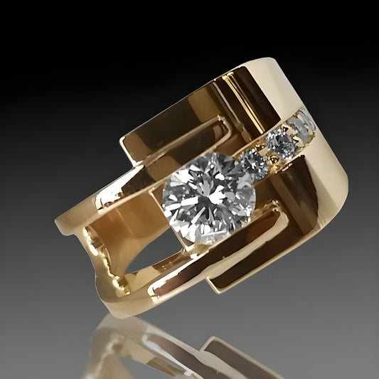 Vintage gullbelagt ring med uregelmessig form og zirkonia-steiner