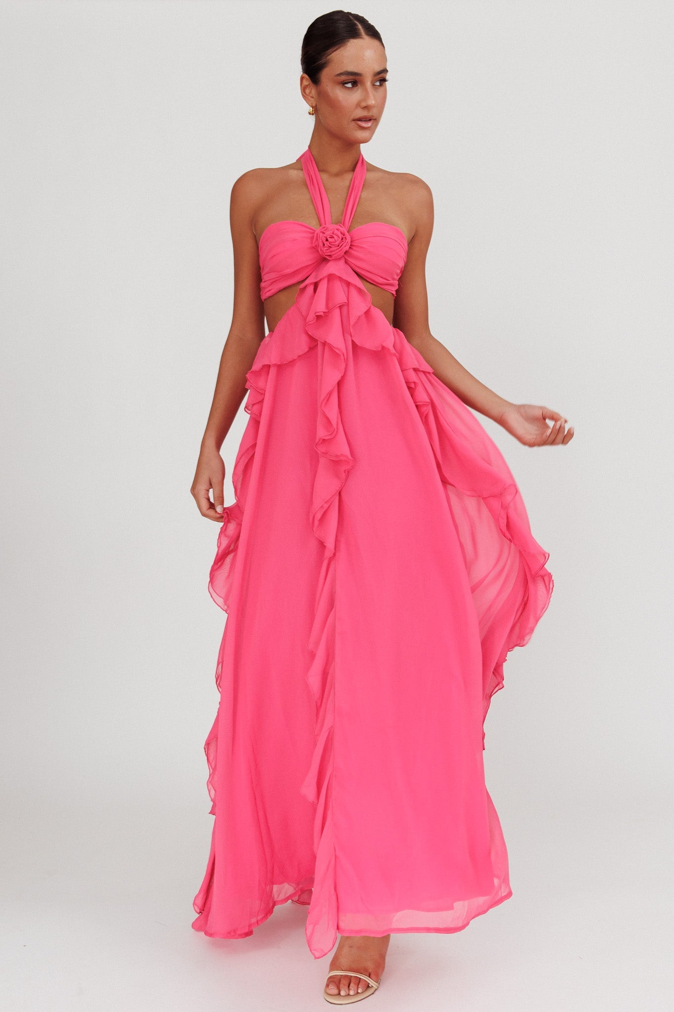 Santiago maxikjole – stroppeløs chiffon