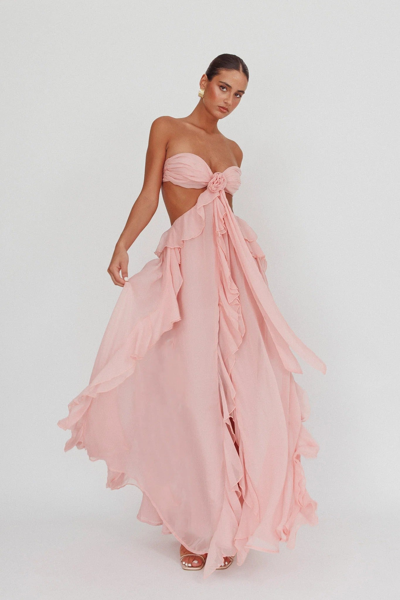 Santiago maxikjole – stroppeløs chiffon