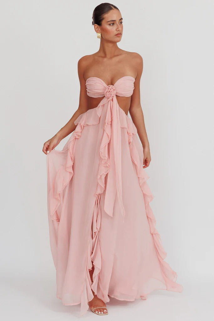 Santiago maxikjole – stroppeløs chiffon