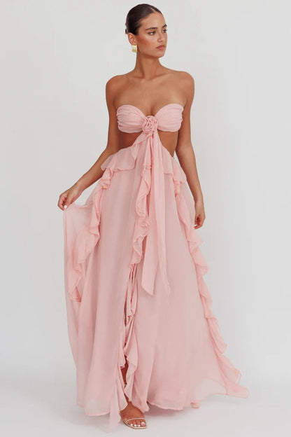Santiago maxikjole – stroppeløs chiffon